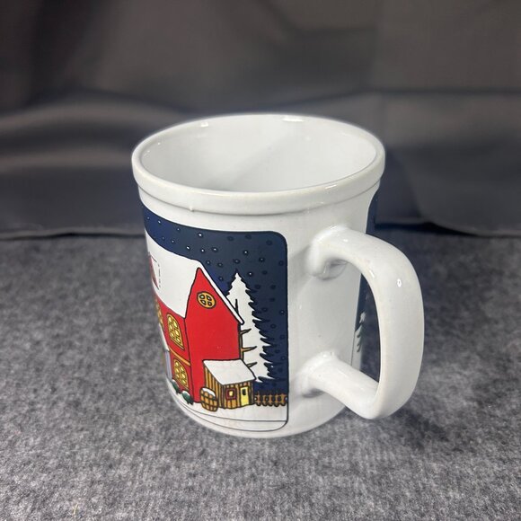 Vintage Festive Season Mug Christmas Tree Village Holiday Coffee Cup Japan - Picture 4 of 6